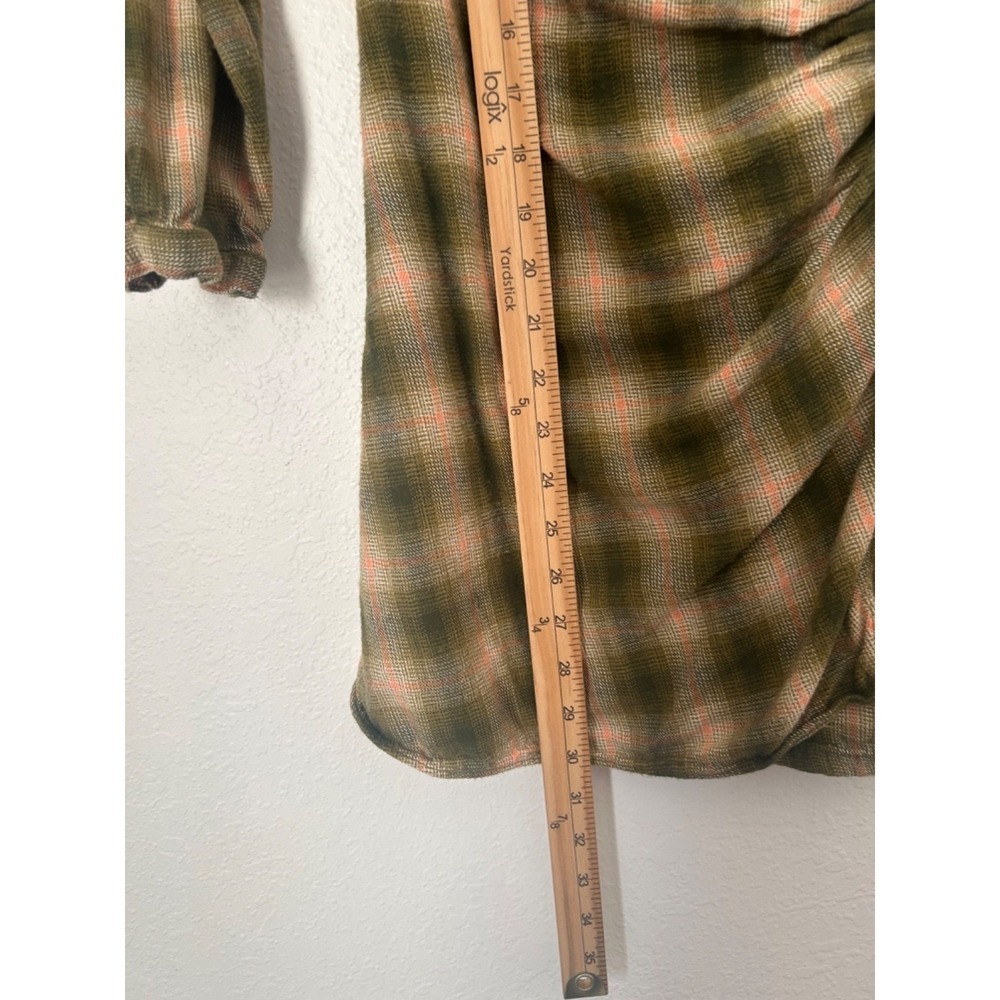 Zara Plaid Shirt Dress Size 13 Green Pink Ecru Tie Waist Detail Button Front - Picture 12 of 13